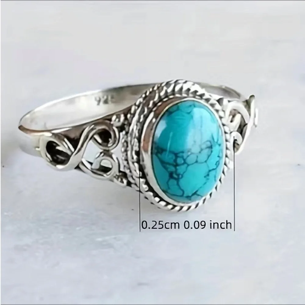 3/$25 Vintage Antique Style Faux Turquoise and Silver Tone Unisex Ring Size 6